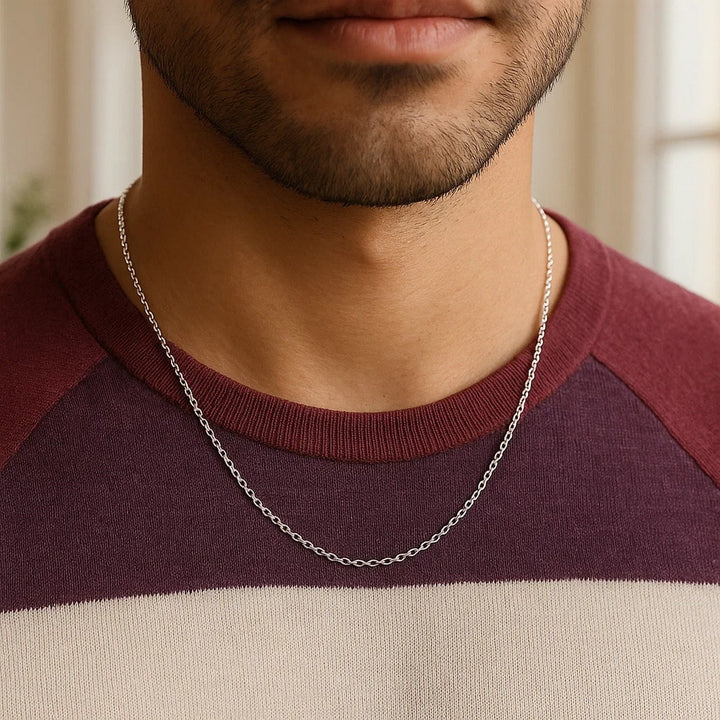 14k White Gold Oval Cable Link Chain (1.20 mm)