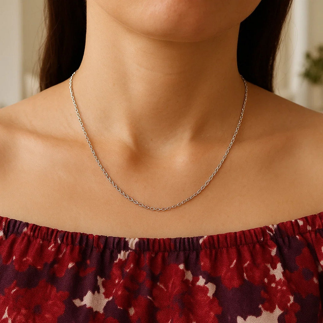 14k White Gold Oval Cable Link Chain (1.20 mm)