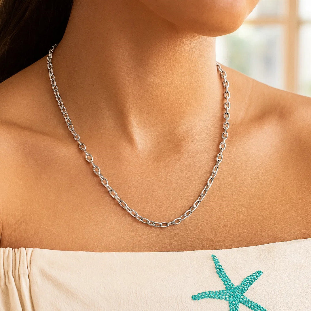 14k White Gold Pendant Chain with Textured Links (2.90 mm)