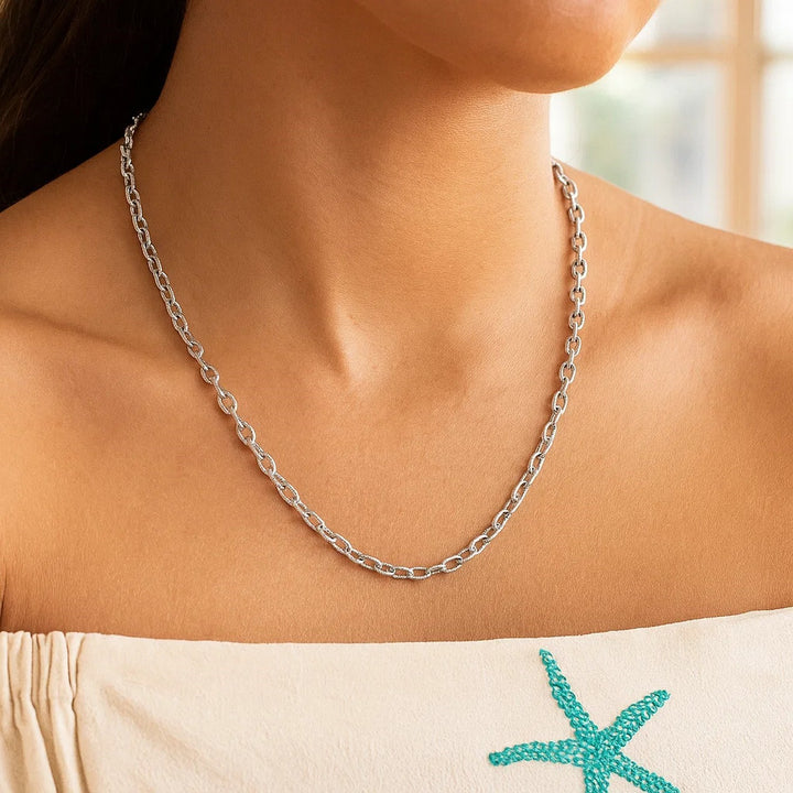 14k White Gold Pendant Chain with Textured Links (2.90 mm)