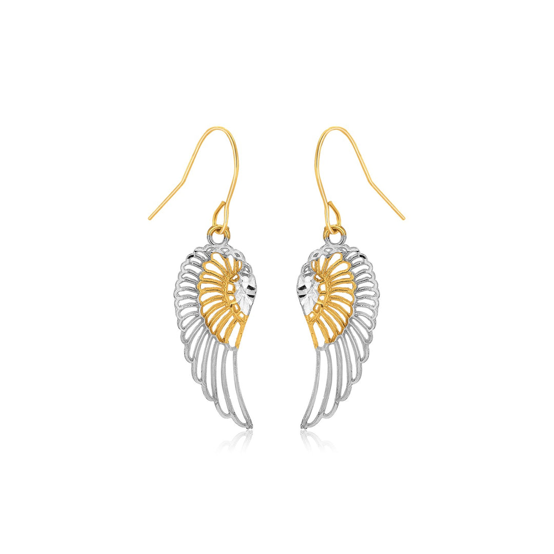 Two-Tone Wing Drop Earrings in 10K Gold