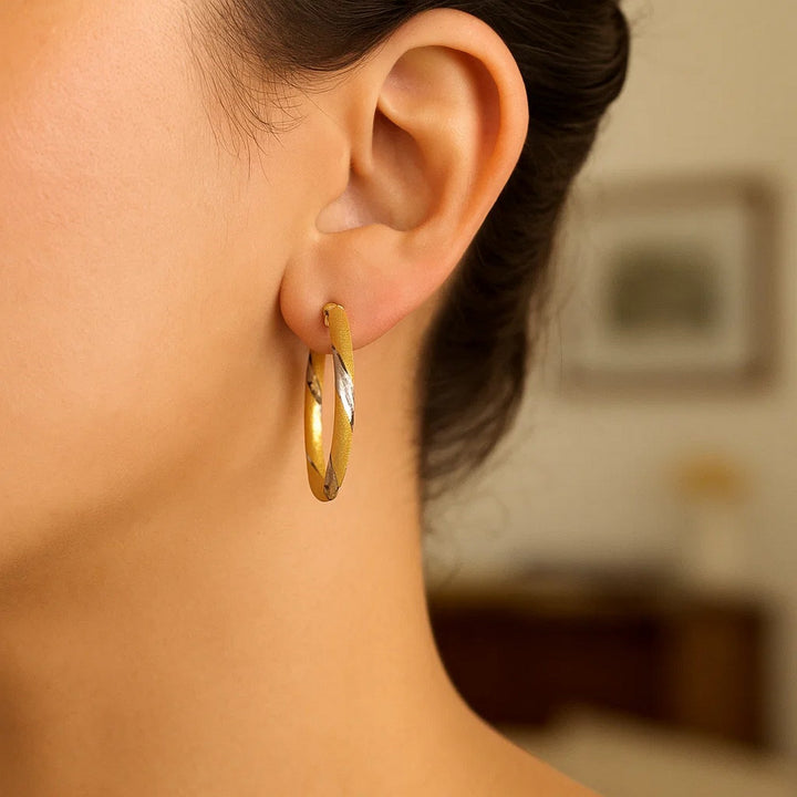 14k Two Tone Gold Polished Hoop Earrings (3x30mm)