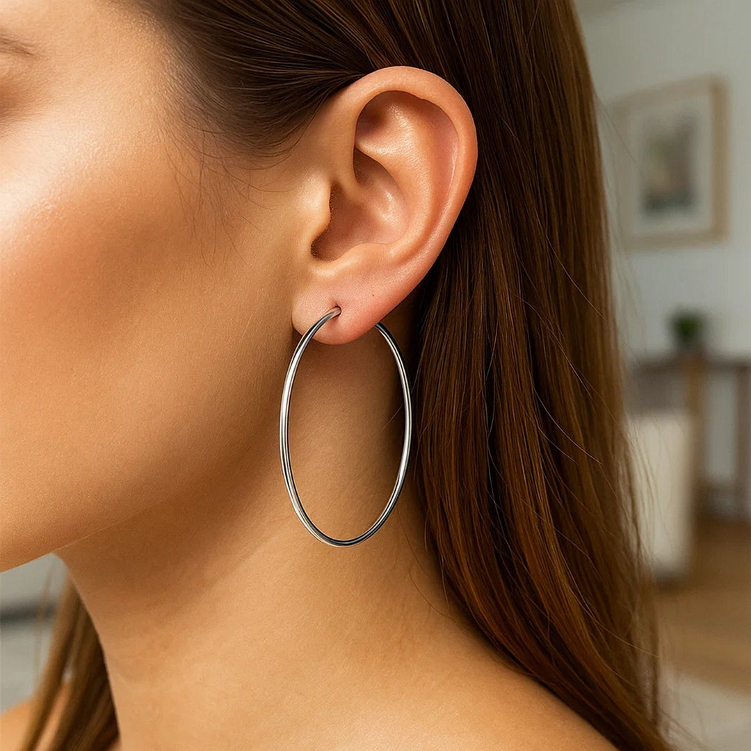 14k White Gold Polished Hoop Earrings (2x60mm)