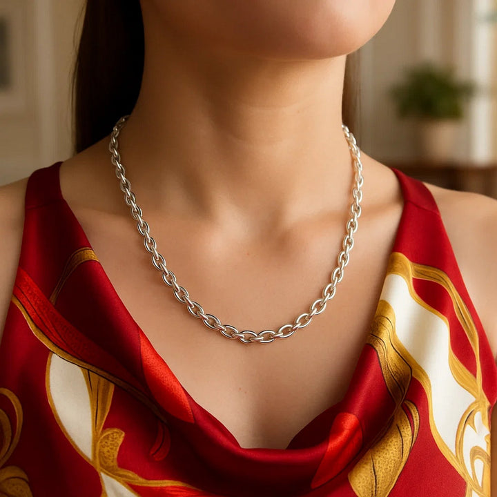 14k White Gold Oval Rolo Chain (4.6 mm)