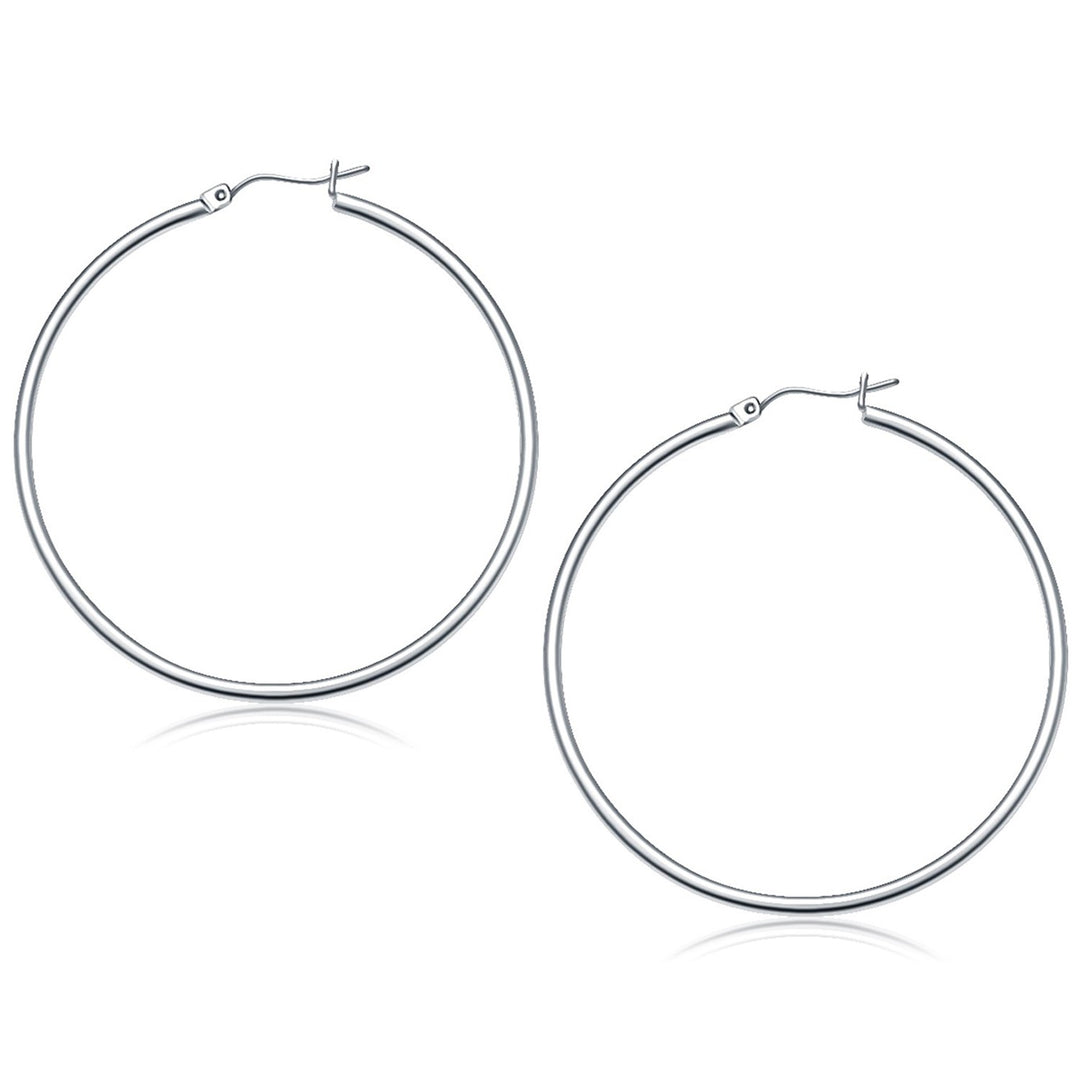 14k White Gold Polished Hoop Earrings (2x50 mm)