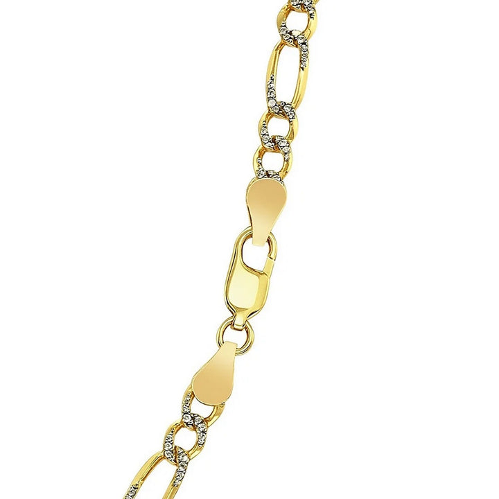 14K Yellow Gold Solid Pave Figaro Chain (3.80 mm)