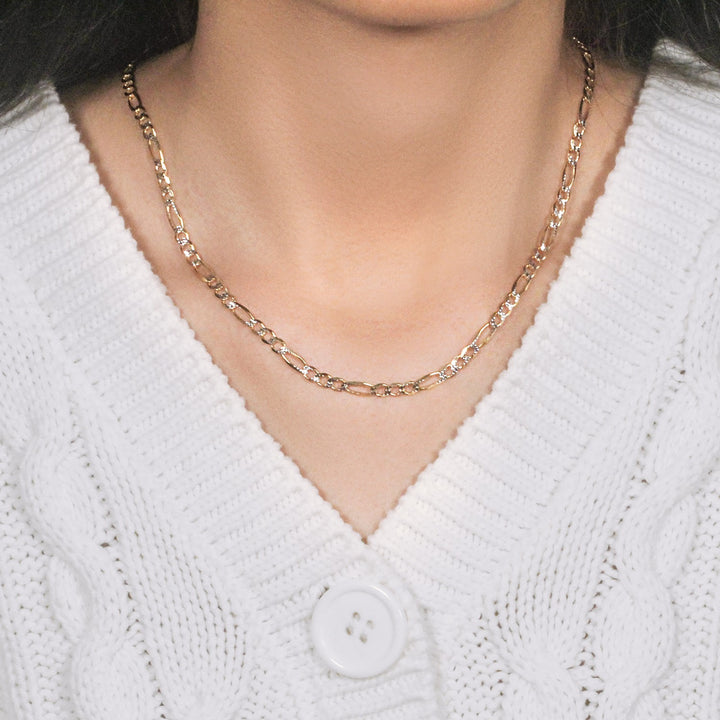 14K Yellow Gold Solid Pave Figaro Chain (3.80 mm)