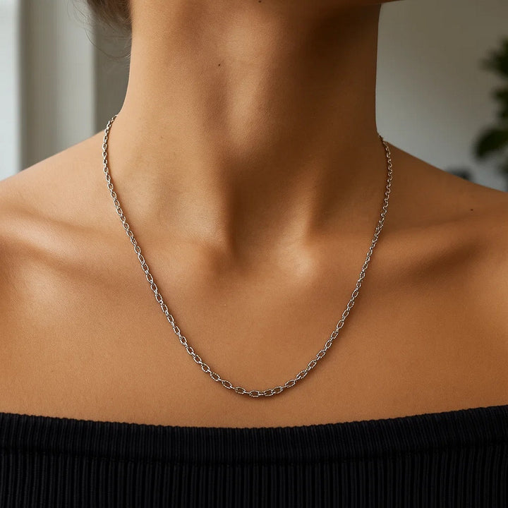 14k White Gold Pendant Chain with Textured Links (2.30 mm)