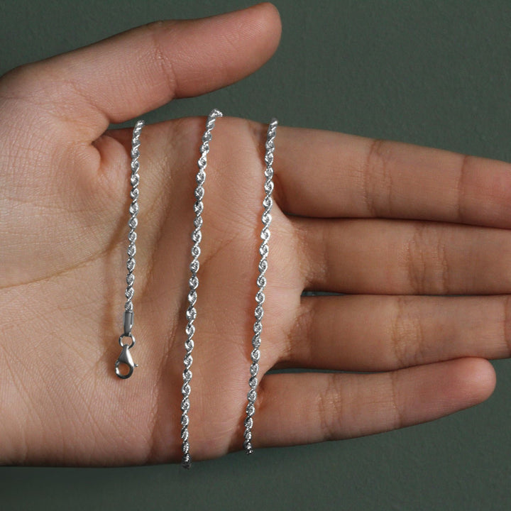 14k White Gold Solid Diamond Cut Rope Chain (2.00 mm)