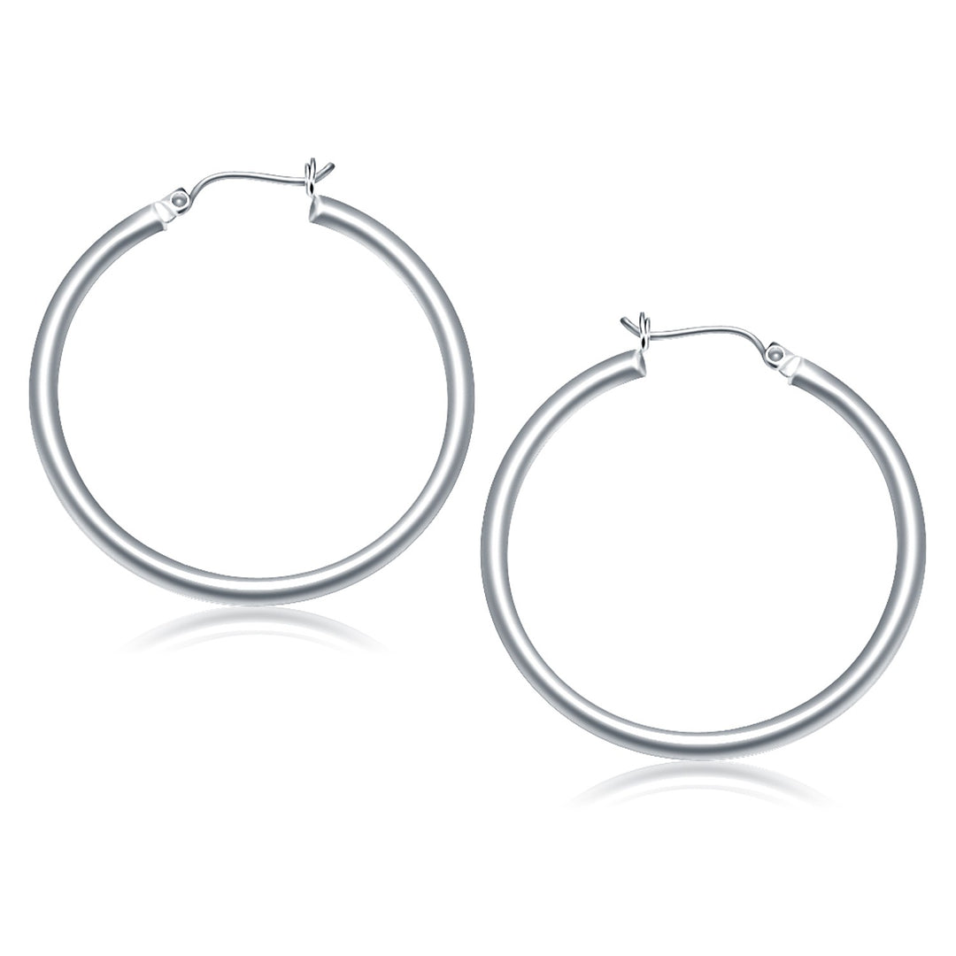 14k White Gold Polished Hoop Earrings (3x40mm)