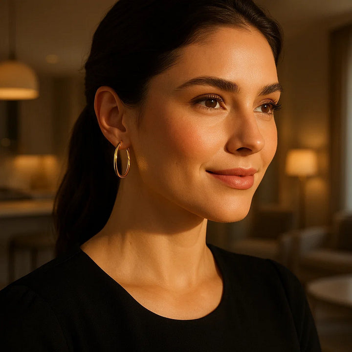 14k Yellow Gold Polished Hoop Earrings (3x25mm)