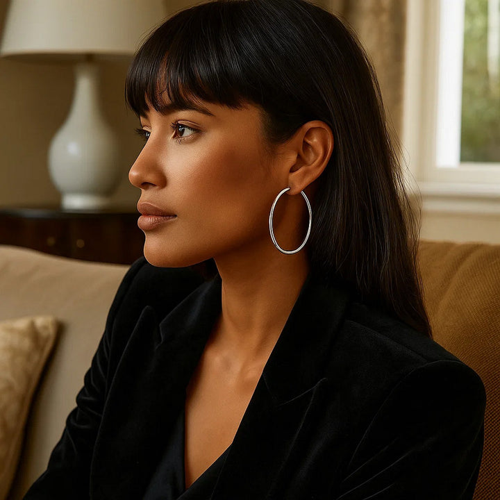 14k White Gold Polished Hoop Earrings (2x40mm)