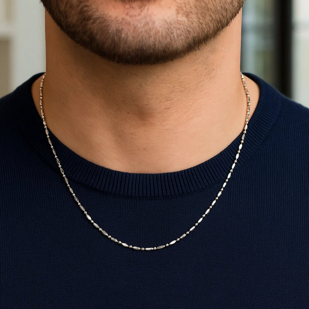 14k White Gold Diamond-Cut Alternating Bead Chain (1.30 mm)