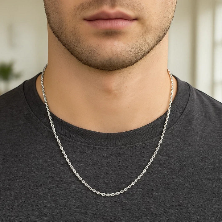 14k White Gold Solid Diamond Cut Rope Chain (1.60 mm)