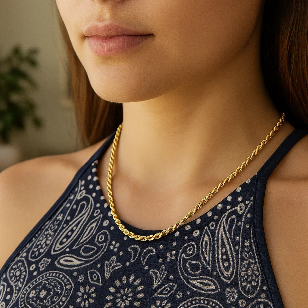 14k Yellow Gold Solid Diamond Cut Rope Chain (4.00 mm)