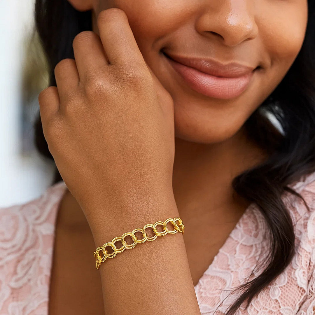 14k Yellow Gold Solid Double Link Charm Bracelet (7.00 mm)