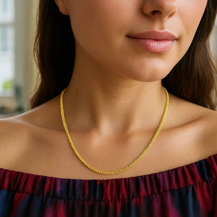 14k Yellow Gold Diamond Cut Round Wheat Chain (1.00 mm)