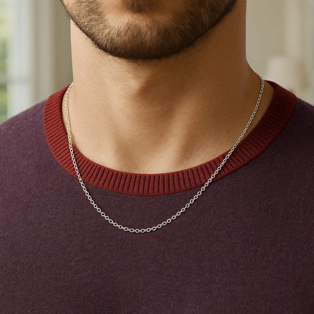 14k White Gold Oval Cable Link Chain (1.50 mm)