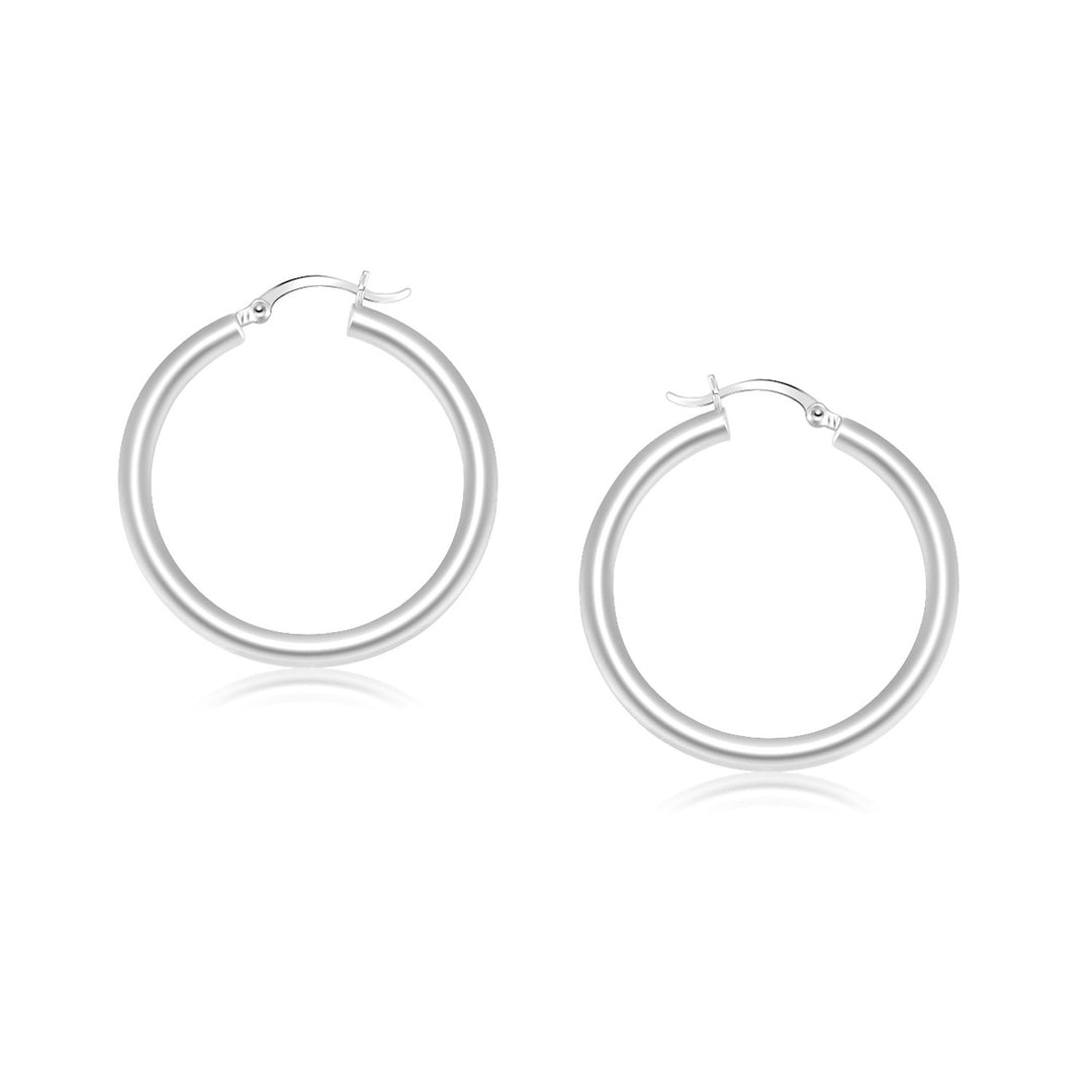 14k White Gold Polished Hoop Earrings (4x25mm)