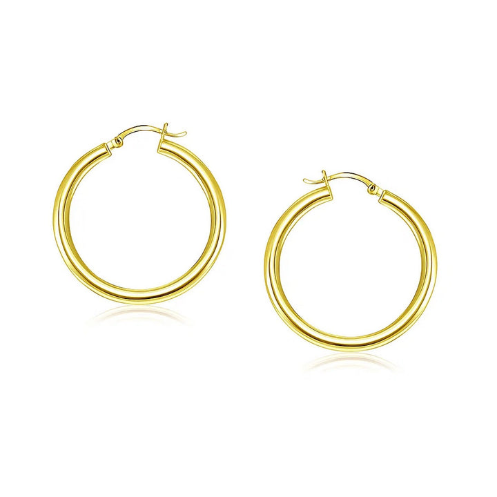 14k Yellow Gold Polished Hoop Earrings (4x25mm)