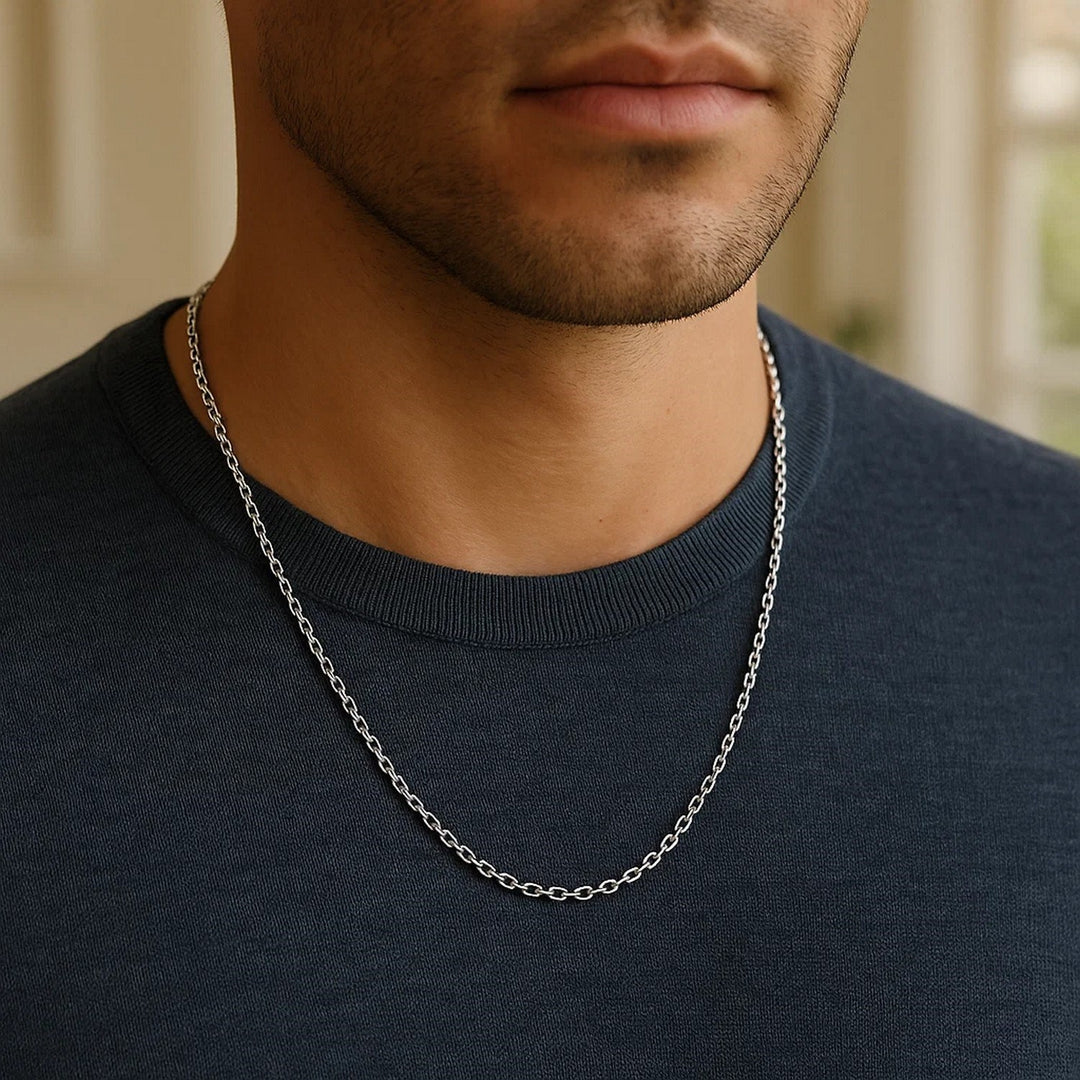 14k White Gold Diamond Cut Cable Link Chain (2.20 mm)