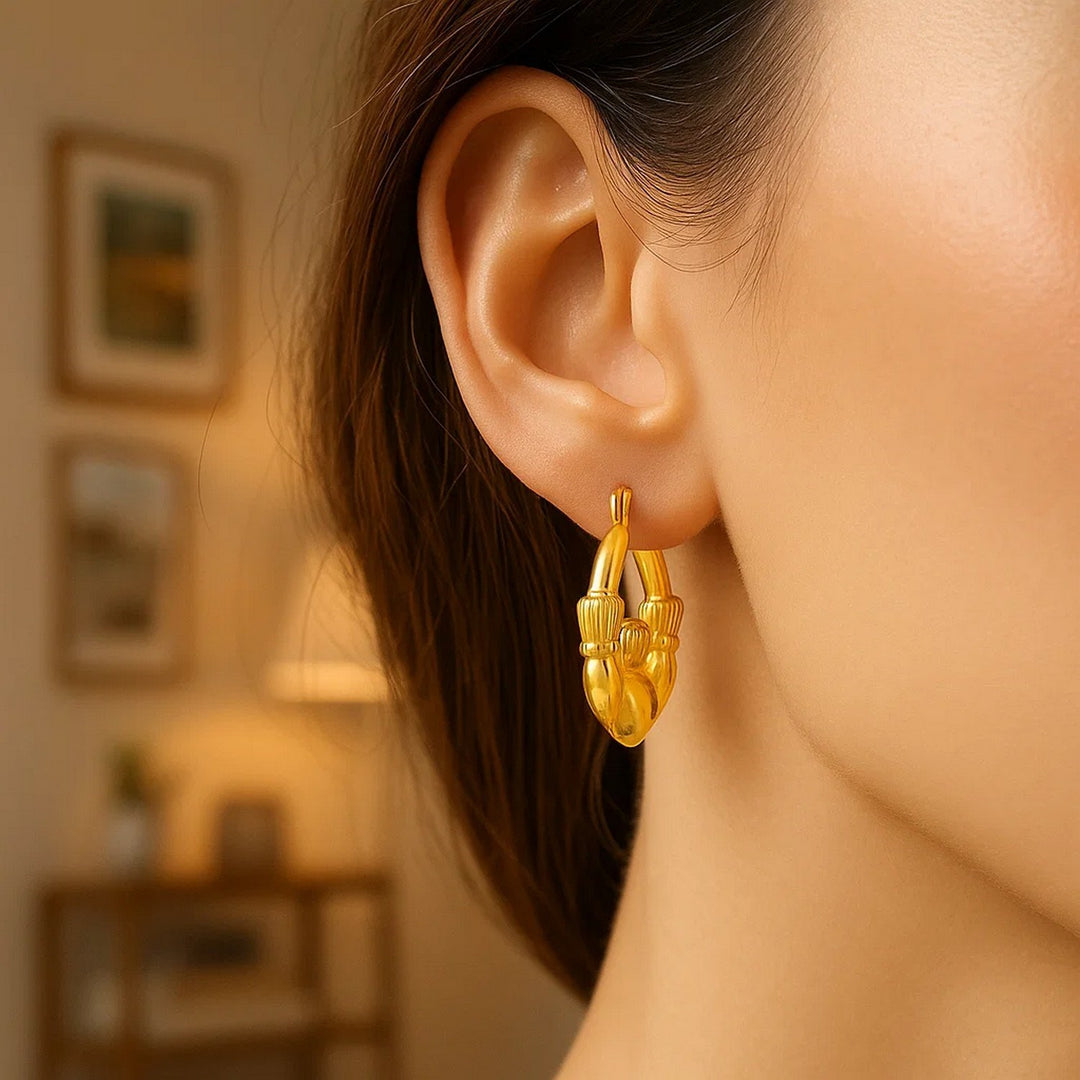 14K Yellow Gold Claddagh Symbol Hoop Earrings