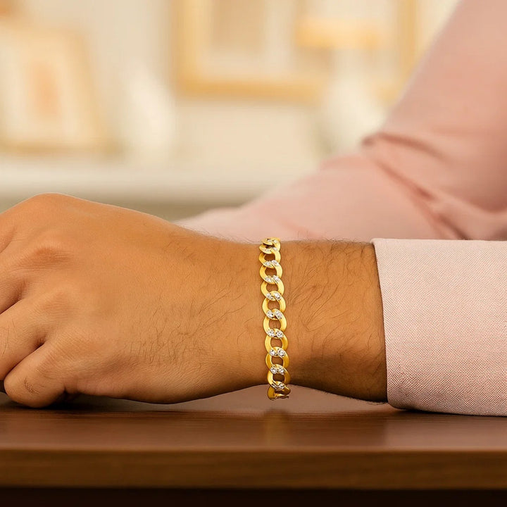 14k Two Tone Gold Pave Curb Bracelet (7.00 mm)