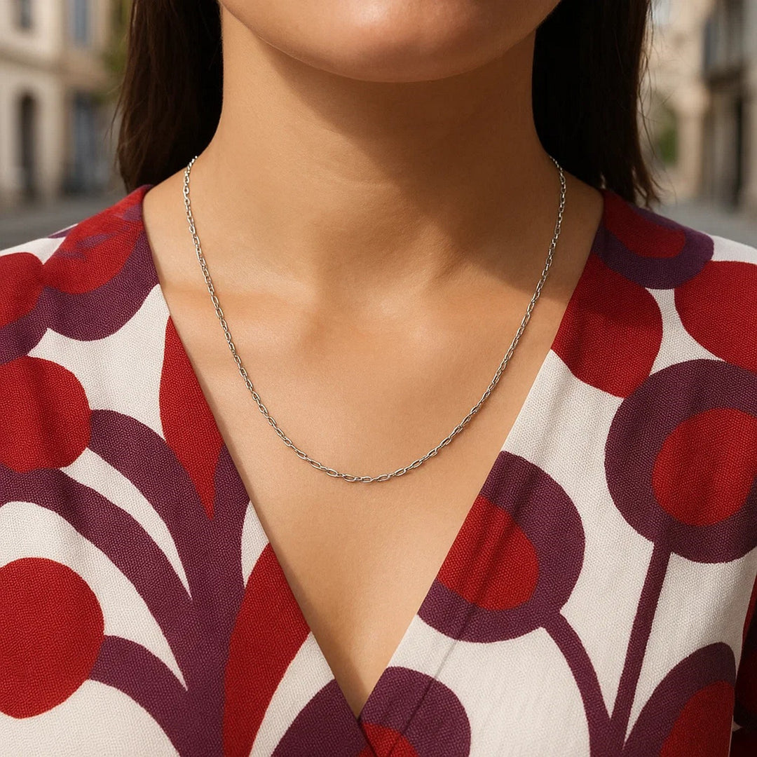 14k White Gold Oval Cable Link Chain (1.10 mm)