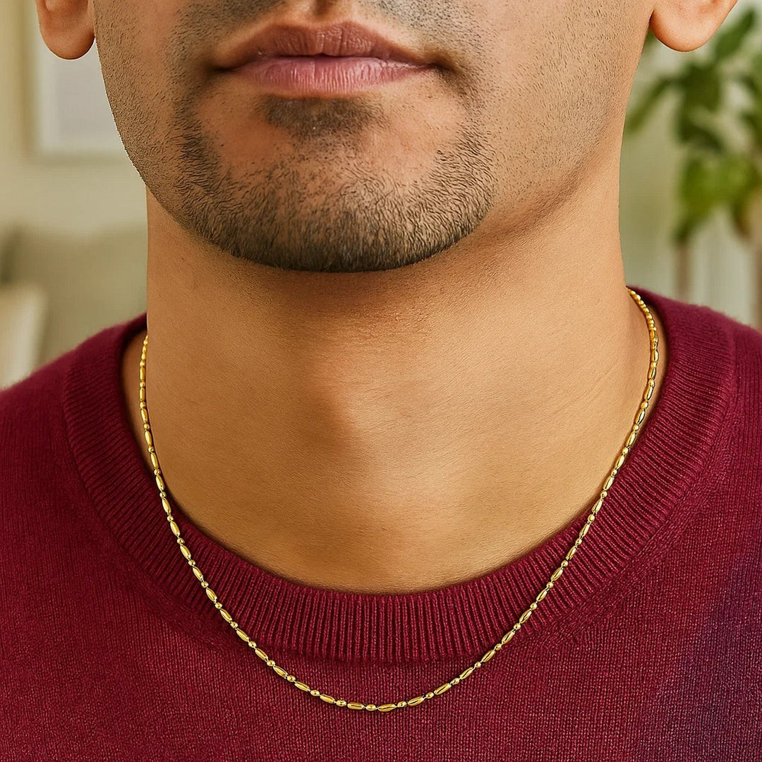 14k Yellow Gold Diamond-Cut Alternating Bead Chain (1.10 mm)