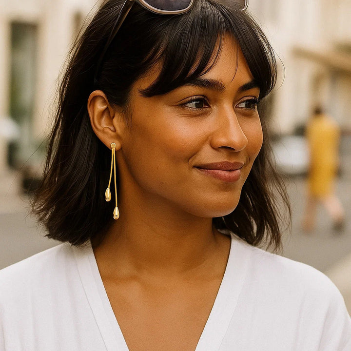 14k Yellow Gold Double Drop Long Earrings