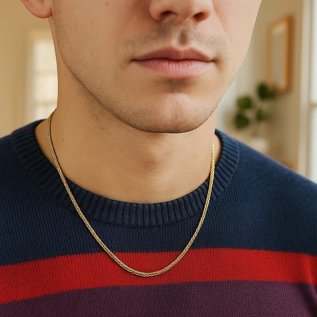 14k Yellow Gold Diamond Cut Round Wheat Chain (1.20 mm)