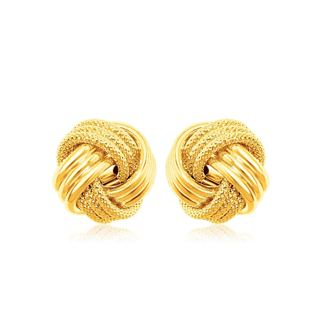 14k Yellow Gold Love Knot with Ridge Texture Earrings