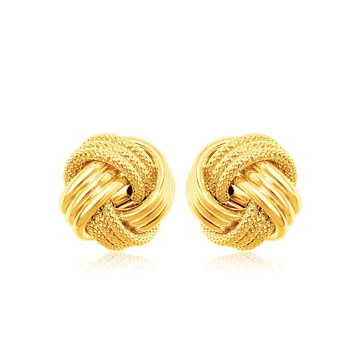 14k Yellow Gold Love Knot with Ridge Texture Earrings