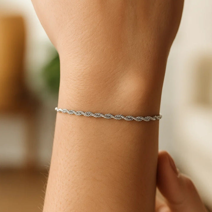 14k White Gold Solid Diamond Cut Rope Bracelet (3.00 mm)