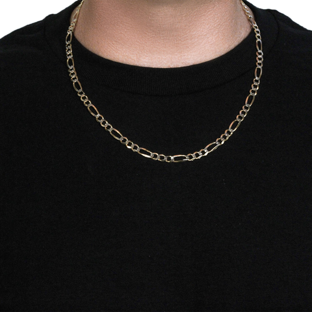 14K Yellow Gold Solid Pave Figaro Chain (5.90 mm)