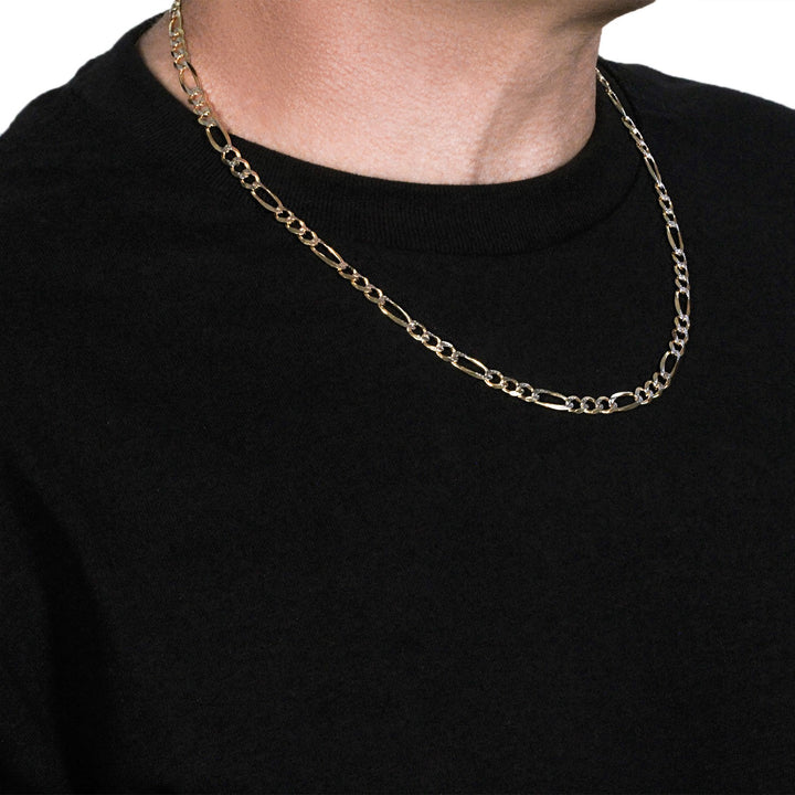 14K Yellow Gold Solid Pave Figaro Chain (5.90 mm)