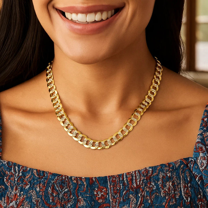 14k Two Tone Gold Pave Curb Chain (8.30 mm)