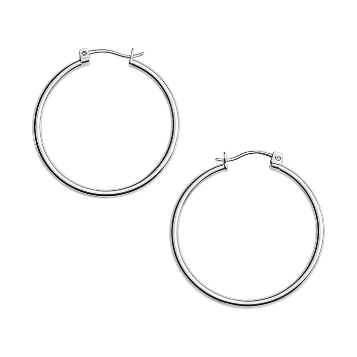 10k White Gold Polished Hoop Earrings (1.5x40mm)