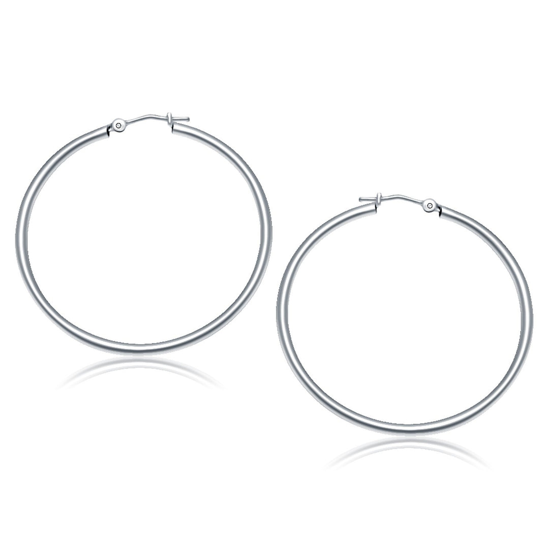 10k White Gold Polished Hoop Earrings (2x40 mm)