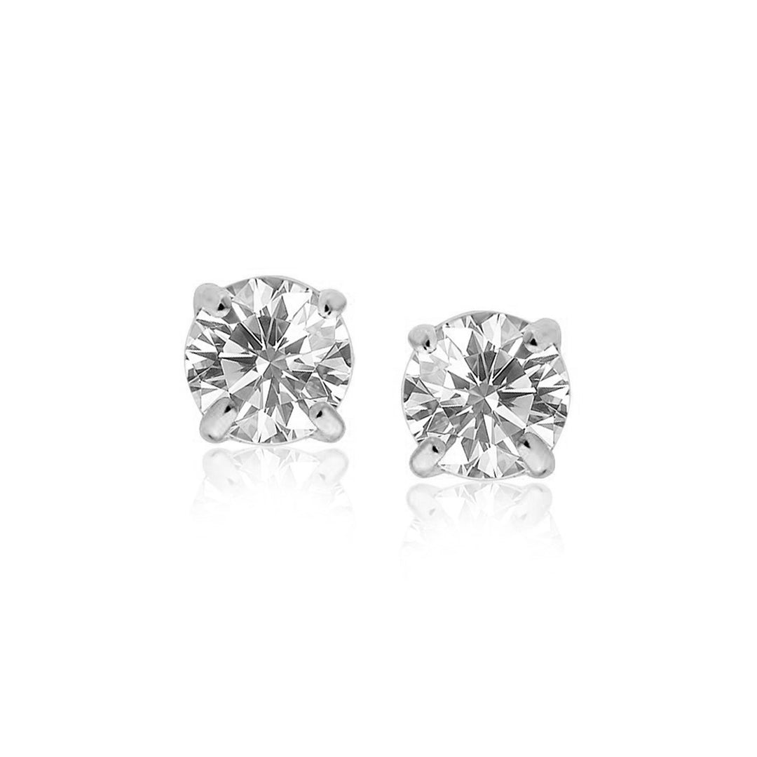 14k White Gold Stud Earrings with White Hue Faceted Cubic Zirconia(7mm)