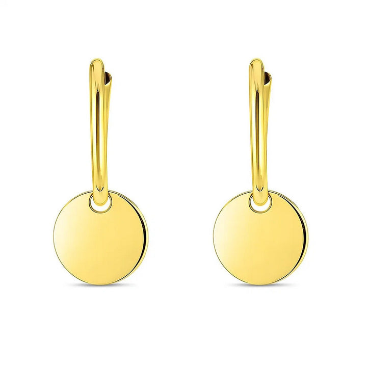 14k Yellow Gold Huggie Style Hoop Earrings with Circle Drops
