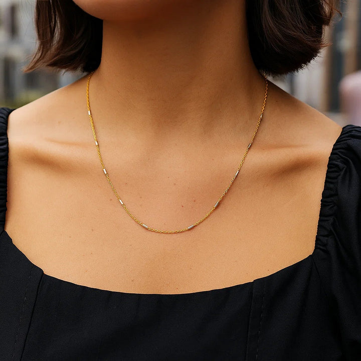 Bar Links Pendant Chain in 14k Two Tone Gold (1.00 mm)