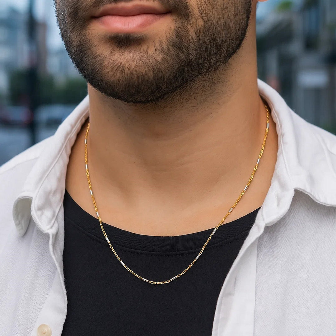 Bar Links Pendant Chain in 14k Two Tone Gold (1.00 mm)