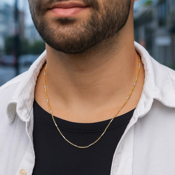 Bar Links Pendant Chain in 14k Two Tone Gold (1.00 mm)
