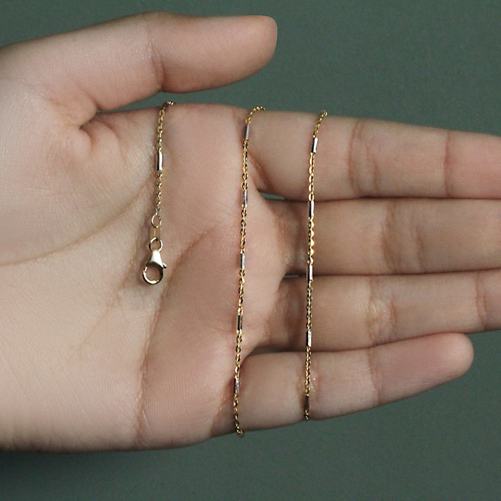 Bar Links Pendant Chain in 14k Two Tone Gold (1.00 mm)
