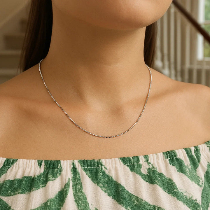 14k White Gold Bead Chain 1.0mm (1.00 mm)