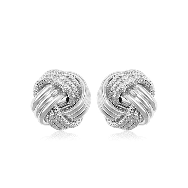 14k White Gold Love Knot with Ridge Texture Earrings