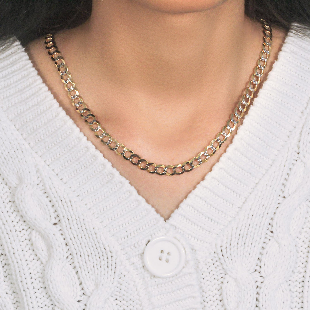 14k Two Tone Gold Pave Curb Chain (7.00 mm)