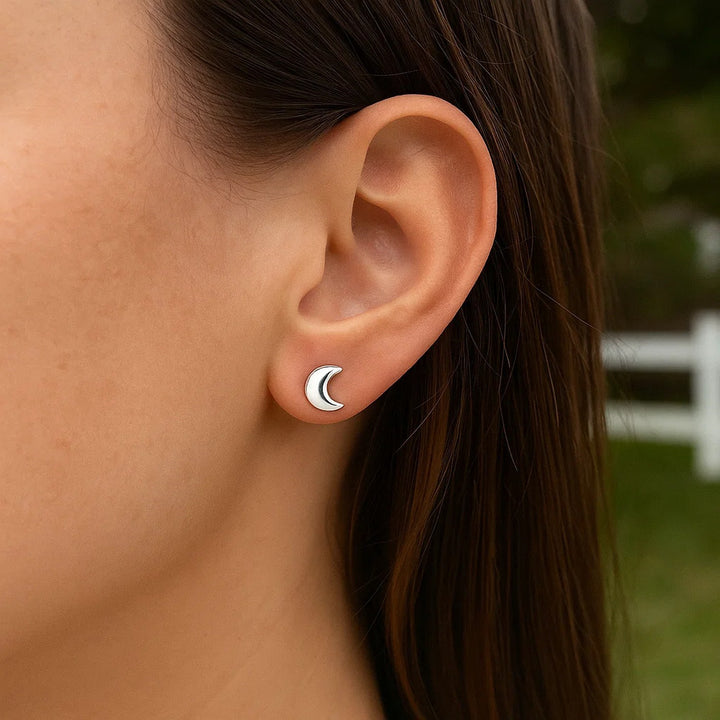 14k White Gold Post Earrings with Moons