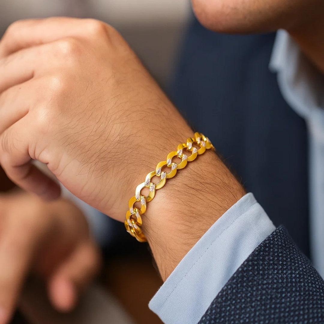 14k Two Tone Gold Pave Curb Bracelet (8.30 mm)